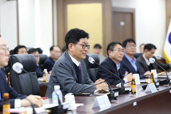 고광효 관세청장이 14일 대전 관세청에서 개최된 '전자상거래 전용 통관 플랫폼 구축 사업' 착수보고회에서 인사말을 하고 있다