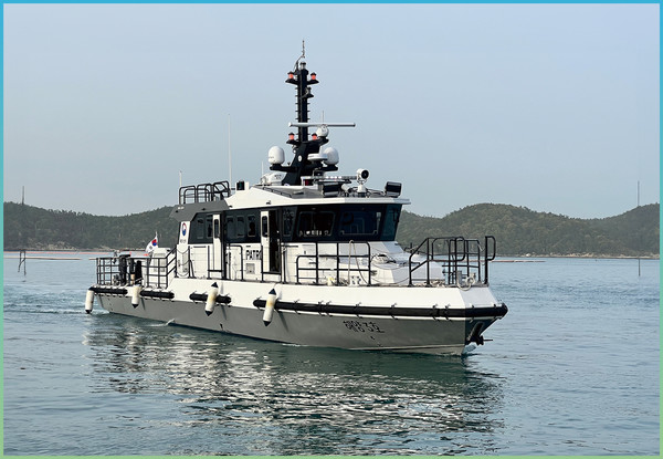 2023년 4월 완도에서 취항한 49톤급(승선원 13인) 하이브리드 순찰선 해양3호 모습